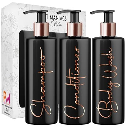 Print Maniacs Black Mrs Hinch Inspired Personalised 500ml Bottles Bathroom Lotion Kitchen Shampoo Conditioner Rose Gold Pump (Set 3, F2) (Copper)