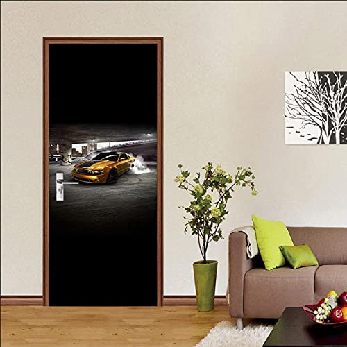 Türtapete Selbstklebend 3D 77X200 Schwarzes Auto Türtapete Selbstklebend Türposter,Fototapete Selbstklebend 3D Pvc Türaufkleber Diy Türbild,Türfolie Poster Tapete