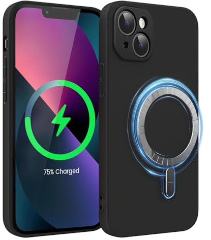 ICOVERI Coque Silicone Magnétique pour iPhone 13, Compatible avec MagSafe, Housse Protection Complète, Aimants Intégrés, Antichoc, Étui de Protection en Silicone (Noir, iPhone 13)