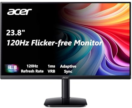 acer KB242Y G0bi 23.8 IPS Full HD (1920 x 1080) Zero-Frame Gaming Office Monitor | Adaptive-Sync Support (FreeSync Compatible) | Up to 120Hz Refresh | 1ms (VRB) | sRGB 99% | Tilt | HDMI & VGA Ports