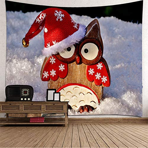 Banemi Wandteppich für Schlafzimmer, Weihnachtsmütze Eule Mehrfarben Polyester Tapisserie EIN Unvergessliches 240X220cm