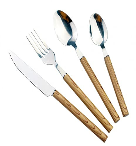 Hogar y Mas Cubiertos Wood 16 Piezas INOX