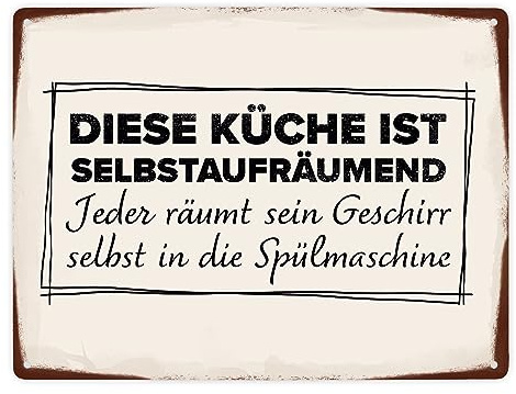 Diese Küche ist selbstaufräumend Metallschild XXL in 28x38 cm für den Haushalt lustiges Blechschild für die Küche als Erinnerung für Familienmitglieder die das Geschirr nicht in