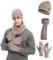 MARUKO Mütze Schal Handschuhe Set Herren Winter Warm Beanie Lange Schal und Touchscreen Handschuhe mit Fleece Gefüttert Strickmütze Rutschfeste Winterhandschuhe Schlauchschal (Khaki)
