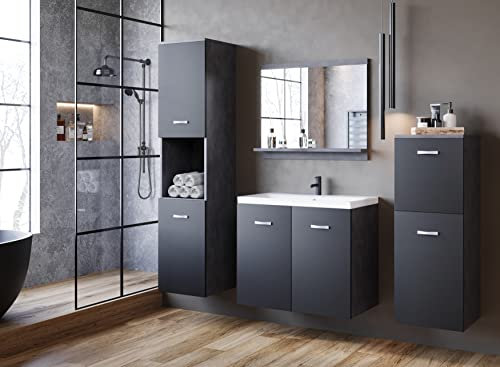 PIASKI Conjunto de Muebles de baño Roma, Juego de Muebles de baño con Lavabo Incluido, Muebles de baño Colgantes, Muebles Modernos (Matera/Negro Mate)