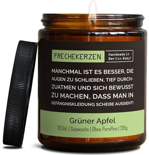 Lustige Duftkerze mit asozialem Spruch | Handgemacht aus Sojawachs | In Geschenkbox | Gast Geschenk Freundschaft Kumpel Papa Partner Schwester BFF Deko schlechte Laune |Apfel