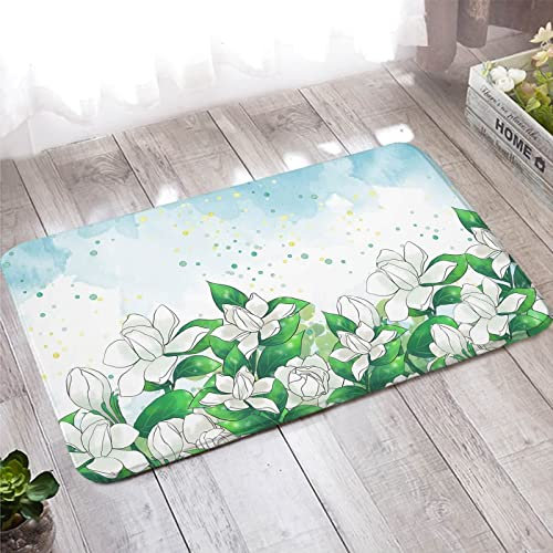 Abtreter Fußmatte Innen, Rutschmatte Teppich 50X80cm Weiß Grün Weiße Blumen und Blätter Muster Heimtextilien