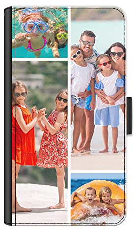 Personalised Phone Case For Apple iPhone 16, 15, 14, Pro, Max, Mini, Plus 13, 12, 11, X, XS, XR Phone, Custom Photo Collage, Image on Leather Side Flip Wallet Phone Case, Phone Cover - Four Images