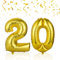 GWHOLE Folienballon Zahlenballon Luftballon Zahl 20 Zahlenluftballons Gold Ballons für Geburtstag Jubiläum Hochzeit Party Dekoration