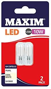Maxim LED Bulbs [Pack of 2] Type: G4 (Cool White) 1.5Watts (10Watts) / Pearl Finish / 25 000 Hours/Energy Saving Multipack 10MLG4CB224