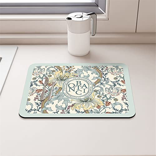 Morbuy Tapis Égouttoir Vaisselle, Motif Fleur Tapis de Séchage Vaisselle Super Absorbant, Tapis Évier Cuisine à Séchage Rapide, pour Les Comptoirs de Cuisine de Bar à Café (40x50cm,Bleu clair)