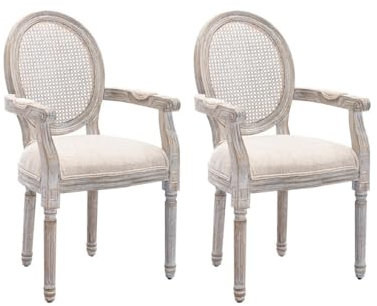 Vente-unique-Stuhl mit Armlehnen 2er-Set - Rohrgeflecht, Stoff & Kautschukholz - Beige - Antoinette