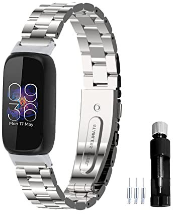 Gheper Metall Uhrenarmband Kompatibel mit Fitbit inspire 3 Edelstahl Armband Ersatz für inspire3 Smartwatch Zubehör für Damen Herren