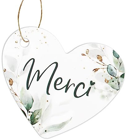 COLOFALLA Geschenkanhänger Hochzeit Herzen Eukalyptus Merci Anhänger Tags Deko Party Geschenke zum Basteln mit 10m Jute Schnur (50)