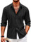 COOFANDY Mens Cuban Guayabera Shirt Casual Button Down Shirts Long Sleeve Beach Linen Shirts Black
