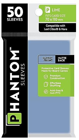 Phantom Sleeves: Lime Size (70mm x 110mm) - Gloss/Matte (50) (Compatible with: Lost Cities® and More)