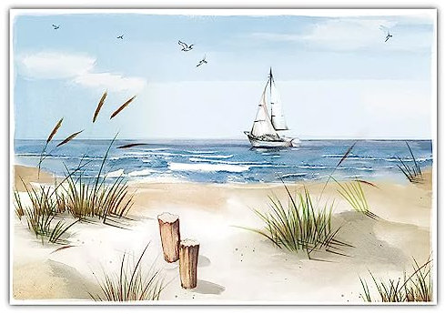 Tischsets Papier 43x30cm 50 Stück - Einweg Platzsets DIN A3 mit Strand Motiv - Vielseitige Platzdeckchen & Tischuntersetzer für Hochzeit, Geburtstag und Alltag - Hellblau Beige