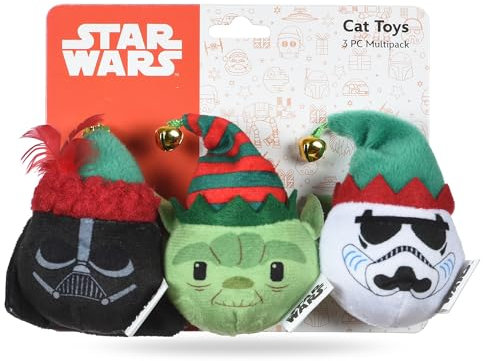 STAR WARS for Pets Holiday Cat Toy with Darth Vader, Stormtrooper and YODA Jingle Balls for Cats, 3 Pack