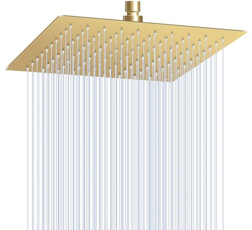 KINLIV 25CM Duschkopf Regendusche Groß Gebürstetes Gold, 304 Edelstahl Wasserfall Duschkopf Wassersparend, Mit 121 Anti Kalk Düsen, 360° Verstellbarer 10 Zoll Deken Regenduschkopf