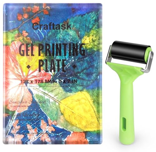 Reusable Gel Printing Plate - 5 X 7 Gel Plate with Press Rubber Brayer Roller, Printmaking Supplies for Card Making, Arts and Crafts, Scrapbooking and Journaling