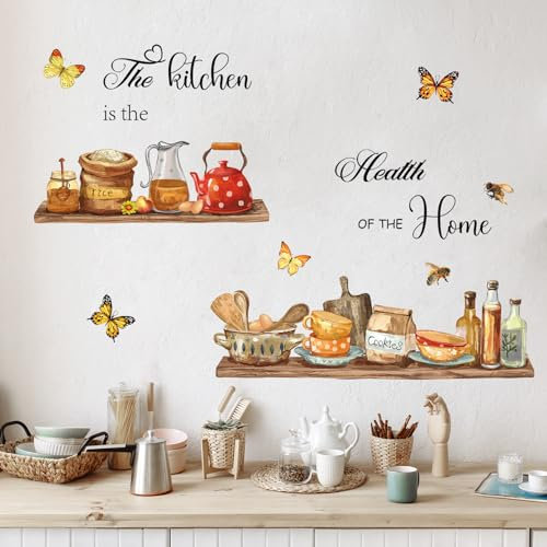 Tanlaby Cocina Vajilla Tetera Pegatinas de Pared Vajilla de Cocina Vinilos Pared La Cocina Salud de la Casa Refrán Pelar y pegar Vinilos Decorativos para Cocina Comedor Restaurante Decoración