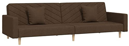 vidaXL Schlafsofa 2-Sitzer, Sofa mit 2 Kissen, Schlafcouch für Wohnzimmer Heimkino Büro, Couch Sofabett Tagesbett Gästebett, Braun Stoff