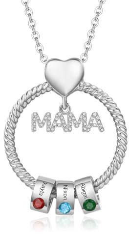 kaululu Personalisierte Kette für Frauen,Kreis-Namenskette für Mütter mit Geburtsstein-Anhänger für Mutter und Ehefrau