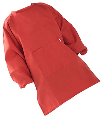 WOONEKY Malschürze Kinder Langärmliger Zeichenkittel Rot l Malkittelüberzug Verstellbar Arbeitskittel Für Jungen Und Mädchen Zum Malen Und Basteln
