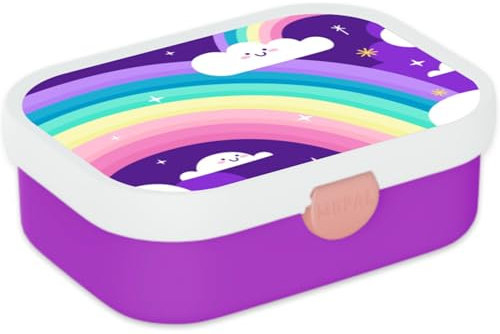 Mepal Brotdose für Kinder - Bento Lunchbox - Regenbogen - Jausenbox mit Bento-Fach & Gabel - Meal Prep Box Clip-Verschluss - BPA-frei & Spülmaschinenfest - 750 ml - Lila Regenbogen