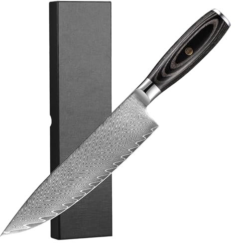 Plys Cuchillo de cocina Damasco 20 cm Cuchillo japonés afilado con mango ergonómico para cocineros caseros y profesionales