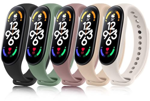 ZGCE 5 pezzi cinturino per Xiaomi Mi Band 7 cinturino donna uomo morbido silicone bracciali impermeabile sport cinturino di ricambio regolabile per Xiaomi Mi Smart Band 7
