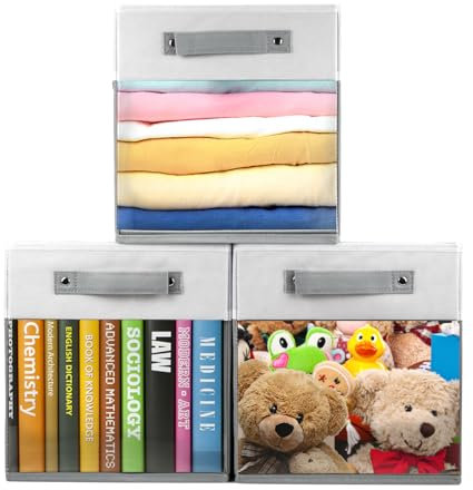 Würfel Aufbewahrungsboxen mit Sichtfenster,Mehrzweck Aufbewahrungskörbe mit Griff,Faltbar Stoffbox Organisationsboxen für Regale,Schränke,Kinderzimmer,Büro,Schlafzimmer,Abstellraum,26x26x28cm,3 Stück