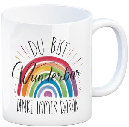 Regenbogen Kaffeebecher - Du bist wunderbar Lebendig und aufmunternd Bunter Farbspektrum auf weißem Hintergrund Elegante Tasse für deinen Tag