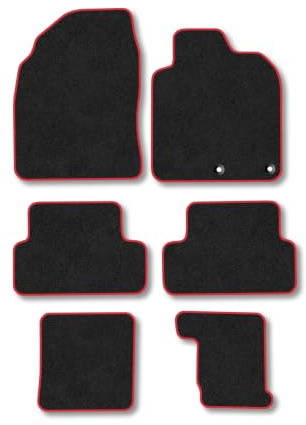 Nissan Qashqai +2 (2007-2014) Carpet Car Mats | Red Edge Trim Tailored Fit Floor Mats Full Coverage Protection Accessories Easy Clean Anti Slip Made in the UK