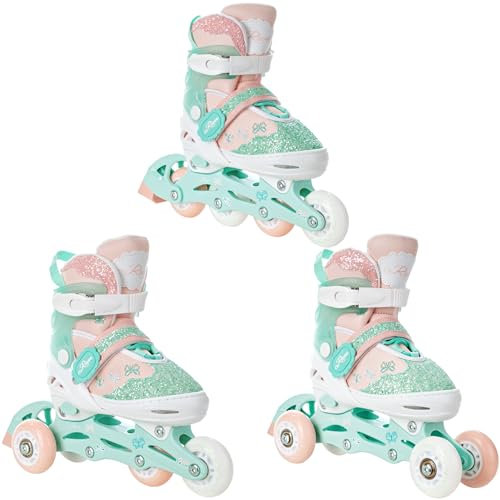 RAVEN 3in1 Inline Skates Triskates Rollschuhe Inliner für Kinder Mädchen verstellbar (Mireia, 27-30 (16,5cm-18,5cm))
