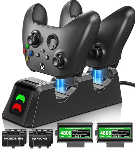 Batteria ricaricabile per controller Xbox, 2 batterie da 4800 mWh con stazione di ricarica per Xbox One/Xbox Series X|S Xbox One S/Xbox One X/Xbox One Elite Controller Charger Dock Accessori