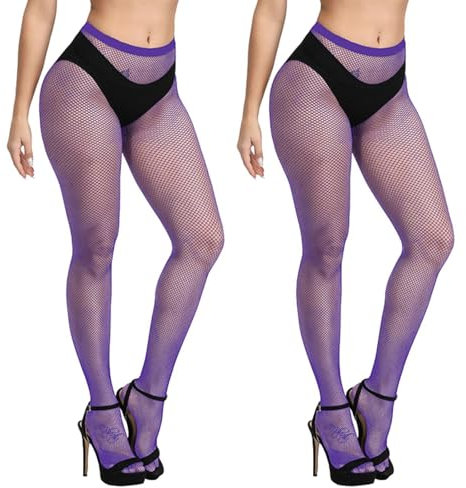 NebulaGlam Medias de Red de Pesca, Medias Rejilla Mujer, Medias de Malla de Cintura Alta, Medias Malla Pantimedias Elástico, Medias Mujer Sexy Malla para ​Mujeres Fishnet Tights, Púrpura