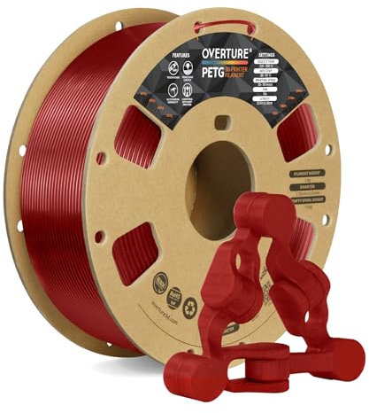 OVERTURE Filamento PETG 1.75mm, 1kg Bobina(2.2lbs), Neatly Wound Durevole PETG Filament per Stampante 3D, Precisione Dimensionale +/- 0.02 mm, 3D Printer Filamento (Rosso Trasparente)