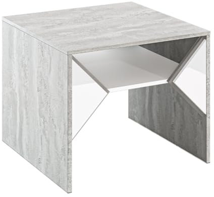 PROROOM FURNITURE - Tuffle Mini - Couchtisch 60x60 Höhe 50 cm - Kaffeetisch Quadratisch - Sofatisch - Coffee Table - Wohnzimmertisch Modern - Beistelltisch Klein - Betonoptik/Weiß Hochglanz