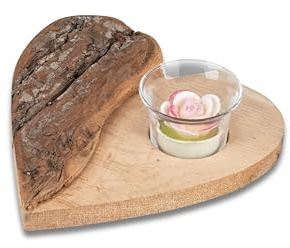 1 Stück Leuchter Herz Tischlicht mit Holz- Rinde- rustikal 18cm
