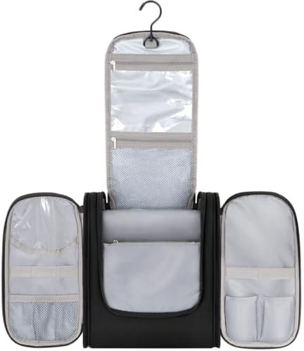 Lifewit Große Kulturbeutel Herren, Tragbare Kulturtasche zum Aufhängen, Reise Kulturbeutel Kosmetiktasche mit Fächer, Waschtasche für Männer und Frauen, Wasserdichter Geeignet für Kosmetik, Schwarz