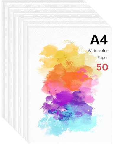 Bubuny 50 Blätter Aquarellpapier A4, Aquarellblock Aquarell Karten Blanko Dickes Watercolor Paper für Aquarelle Gouache Acryl Malen Zeichnen DIY Kunstwerke, 230g