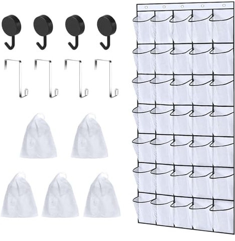 ZYNERY Organizador Zapatos Puerta Colgante con 35 Bolsillos, 67 * 172cm Zapatero Colgante Puerta con Ganchos y Bolsa de Zapatos, Ahorra Espacio Shoe Organizer Hanging para Puerta Armarios Pared