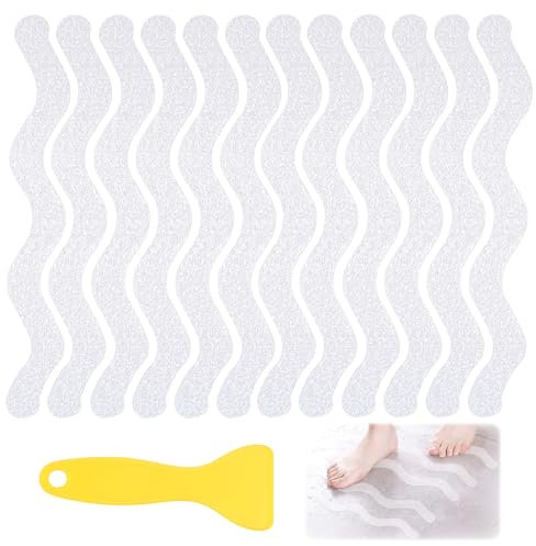 36 Piezas Bandas Antideslizantes Bañera con Raspador, 18×1.6cm Transparentes Antiresbalante para Ducha, Adhesivo Antideslizante Ducha, Pegatinas Bañera Antideslizantes, para Escaleras, Baños, Piscinas