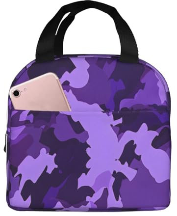 Mexpekil Bolsas de almuerzo aisladas de camuflaje morado para mujer, lonchera térmica para adultos, bolsa térmica portátil para picnic, bolsa de almuerzo reutilizable para el trabajo