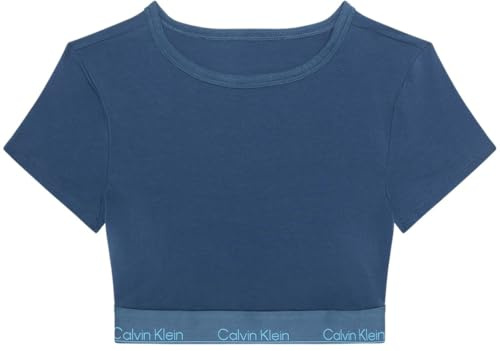 Calvin Klein Women's High Neck T-Shirt Bralette, Blue (Dark Denim), XL