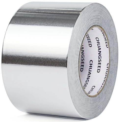 CHUANGSEED Ruban Adhésif Aluminium,75mmX50m,Bande adhesive professionnel en aluminium haute temperature,Aliminum foil tape,argent,Isolation thermique,réparationde tuyaux,fixation,ignifuge