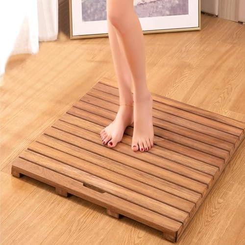 Tapis de douche en bambou imperméable et antidérapant pour cuisine, chambre à coucher, baignoire, toilettes et animaux domestiques, tapis en bambou massif avec pieds antidérapants, grande taille, 61 x