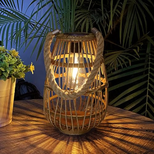 pearlstar Solarlampen für Außen, Rattan-Solarleuchten Garten im böhmischen Stil,Laternen für draußen hängend wetterfest, Boho-Deko Outdoor für Terrasse Balkon