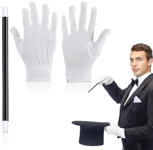 RTRTGS barrita magica niños Varita Magic Wand Herramienta Mágica Divertida Negro y Blanco Varita Mágica Divertida Palillo de Mágico para Niños Varita de Mago para Fiesta varita mag con guantes blancos